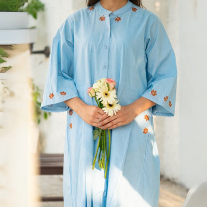 Cloud Chinar Handpainted Calf - Length Cotton Dress | Verified Sustainable by Brown Living™