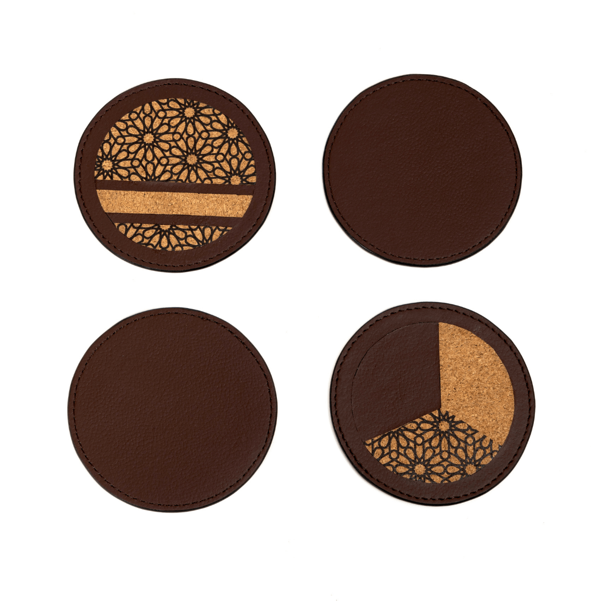 Coasters Set of 4 – Apple Leather & Printed Cork (Maroon) | Verified Sustainable by Brown Living™