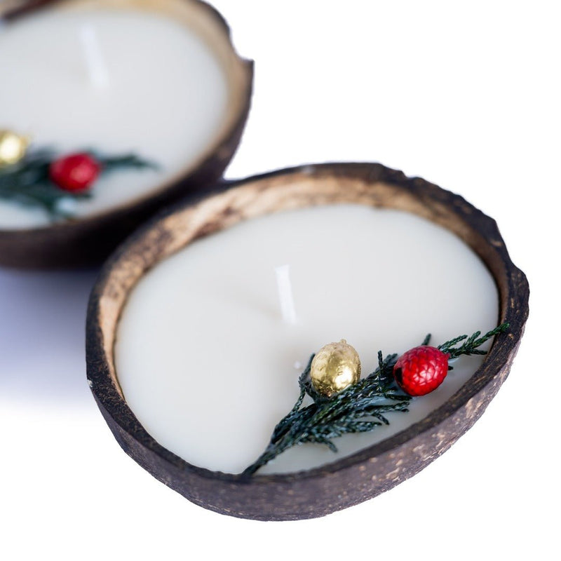 Coconut Shell Christmas Candle/Diya | Eco - Friendly Scented Soy Wax (Set of 2) | Verified Sustainable by Brown Living™