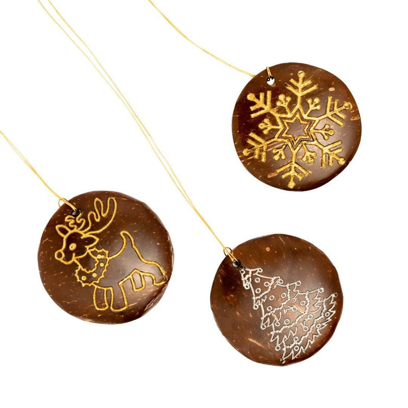 Coconut Shell Christmas Hanging Decorations - Set of 6 | Verified Sustainable by Brown Living™