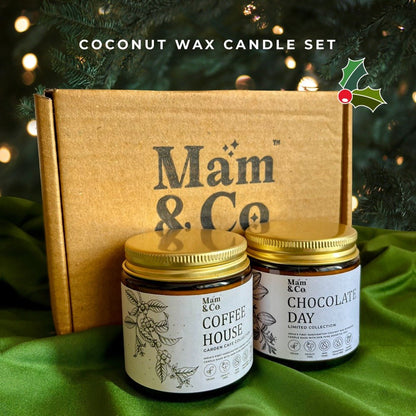 Coffee Chocolate Coconut Wax Candles Christmas Gift Hamper Set | Verified Sustainable by Brown Living™