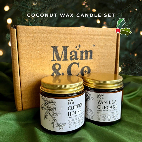 Coffee Vanilla Coconut Wax Candles Christmas Gift Hamper Set | Verified Sustainable by Brown Living™