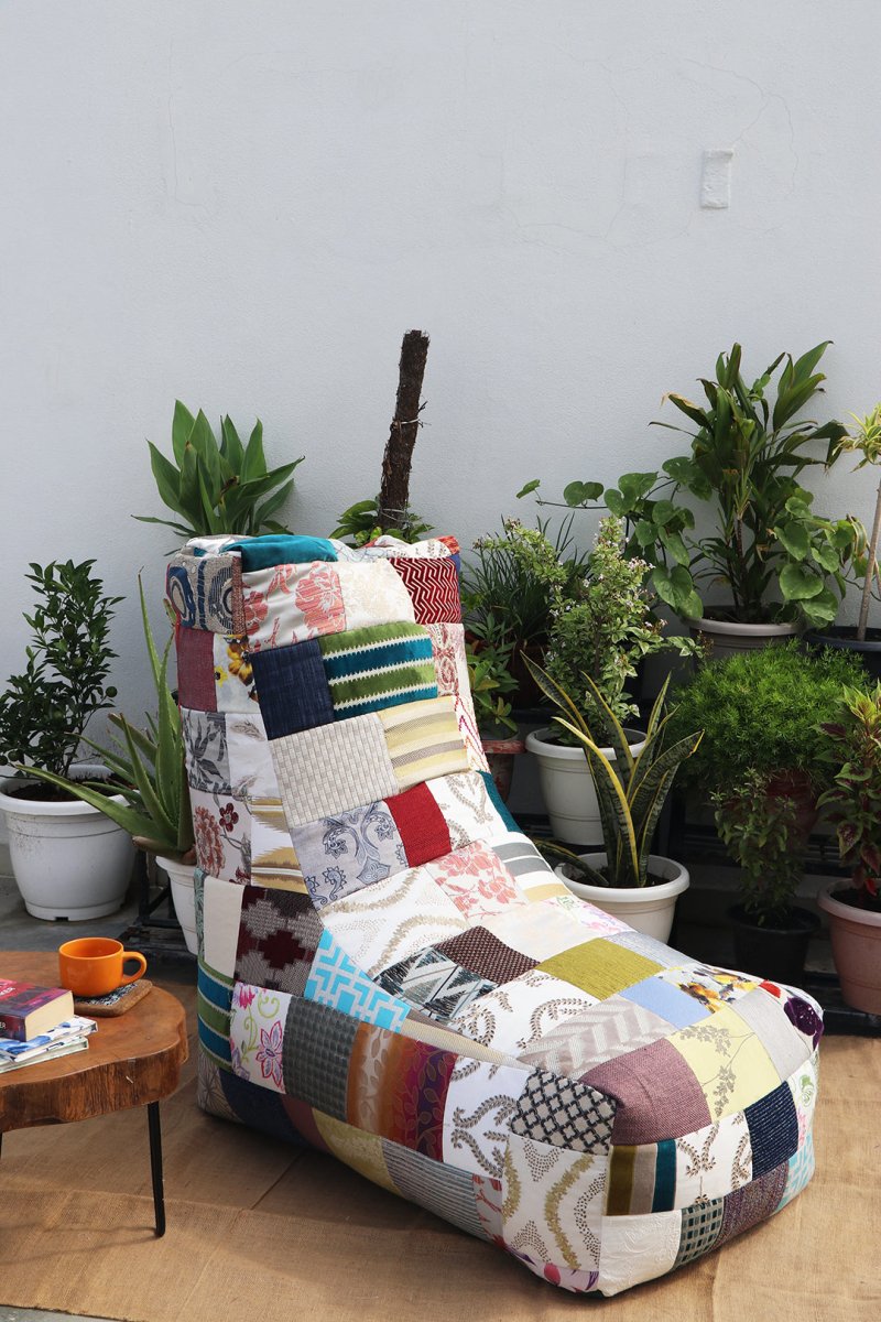 Colorful Patchwork Bean Chair | Verified Sustainable by Brown Living™