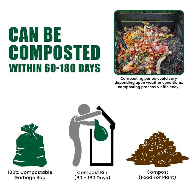 Compostable Garbage Bag, 19" x 21" - Medium Size Pack of 3 (90pcs) | Verified Sustainable by Brown Living™