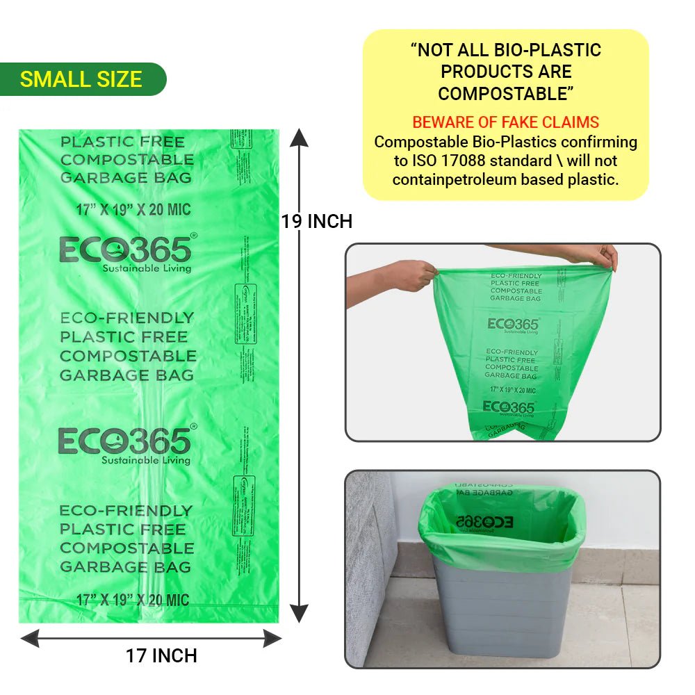 Compostable Garbage Bags - 17"x19" Small (Certified By Govt, Pack of 3=90pcs) | Verified Sustainable by Brown Living™