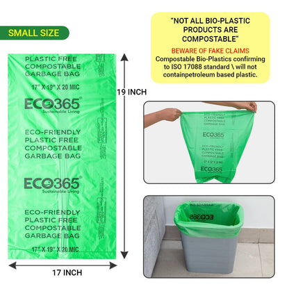 Compostable Garbage Bags - 17"x19" Small (Certified By Govt, Pack of 3=90pcs) | Verified Sustainable by Brown Living™