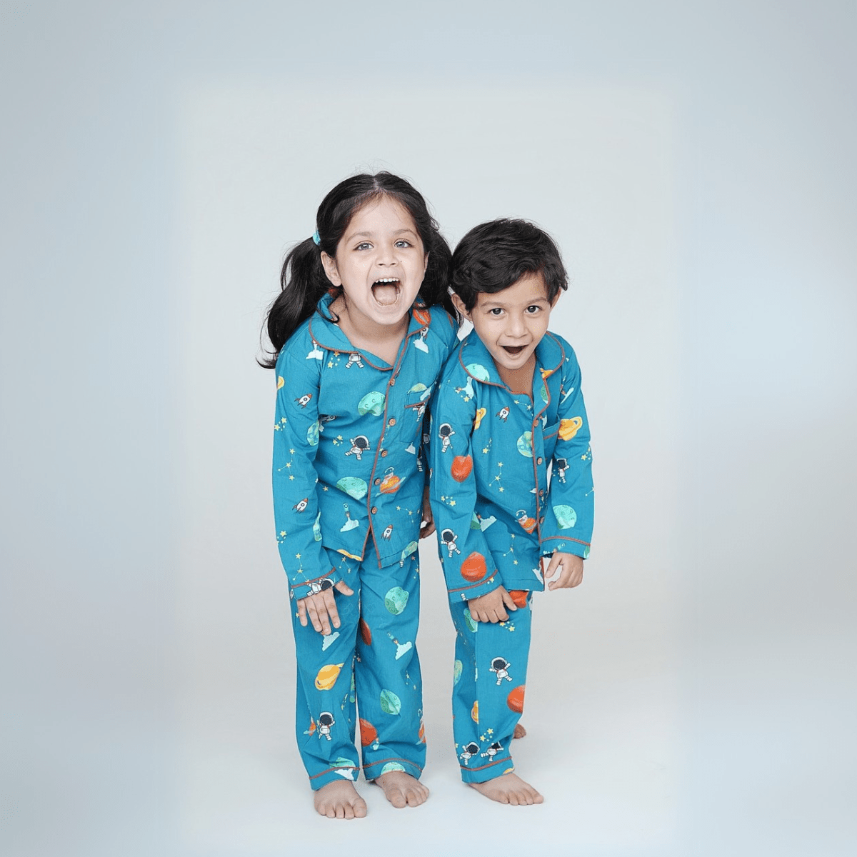 Cosmic Cuddles Unisex Kids Cotton Night Suit, Collar Pajama Set | Verified Sustainable by Brown Living™