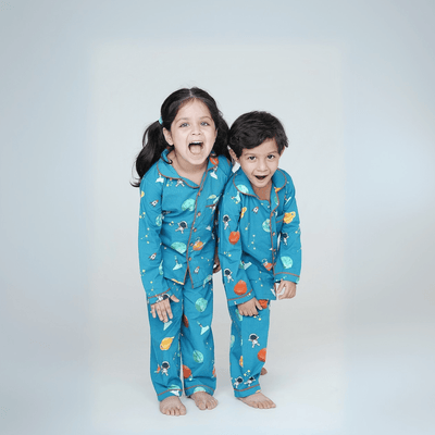 100% Cotton Cosmic Cuddles Kids Collar Night Suit Set – Kids Nightwear on Brown Living™. SKU: CCD23K1. Img 2.