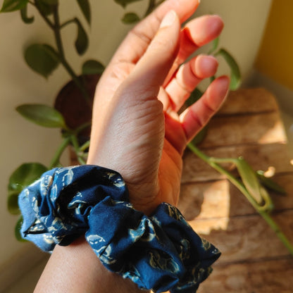 Cotton Blue Print Scrunchie | Lightweight & Breathable Hair Accessory | Verified Sustainable by Brown Living™