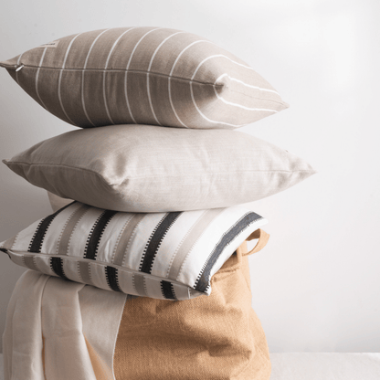 Cotton Cushion Cover | Atacama | Stripe Pattern | Brown & White | Verified Sustainable by Brown Living™