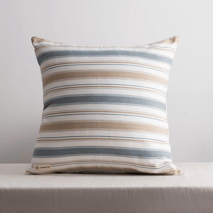 Cotton Cushion Cover | Montauk | Stripe Pattern | Blue & Brown | Verified Sustainable by Brown Living™