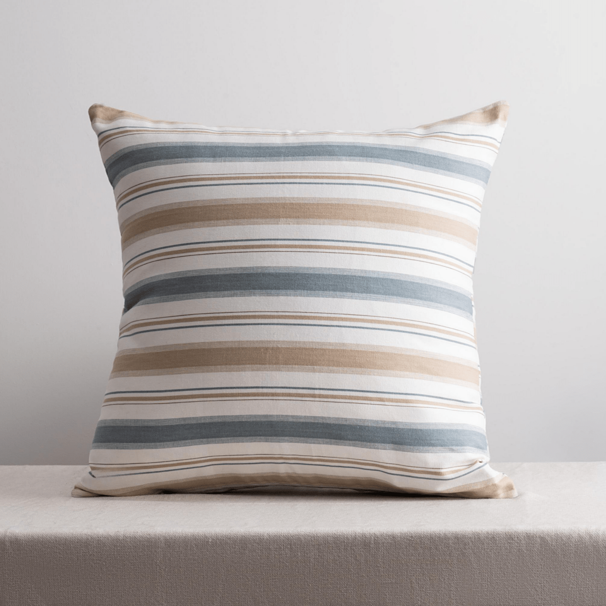 Cotton Cushion Cover | Montauk | Stripe Pattern | Blue & Brown | Verified Sustainable by Brown Living™