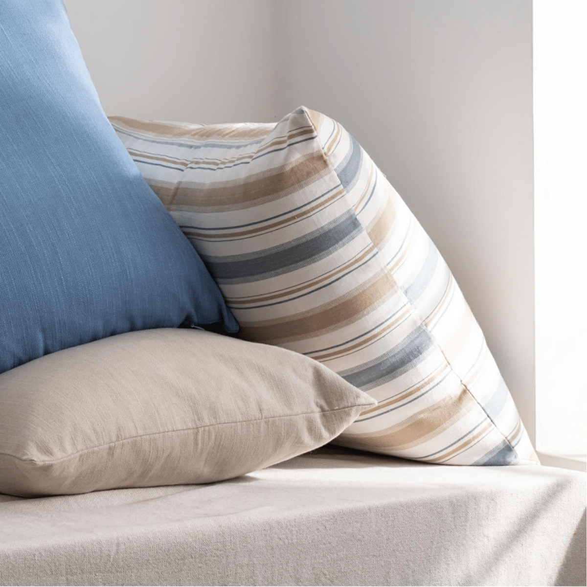 Cotton Cushion Cover | Montauk | Stripe Pattern | Blue & Brown | Verified Sustainable by Brown Living™