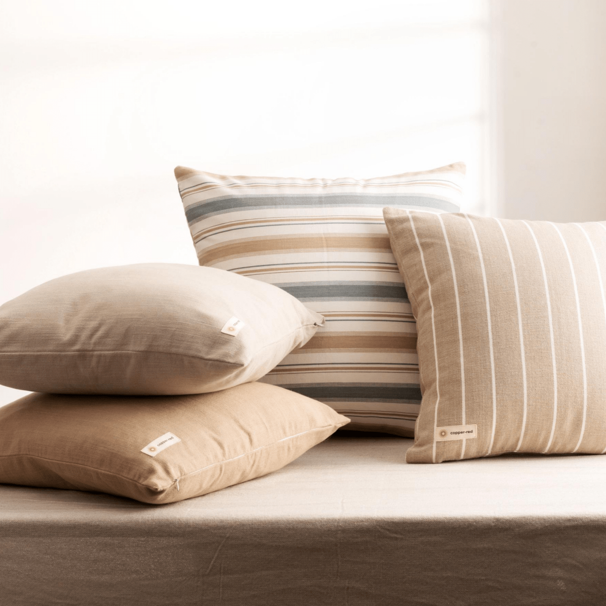 Cotton Cushion Cover | Montauk | Stripe Pattern | Blue & Brown | Verified Sustainable by Brown Living™