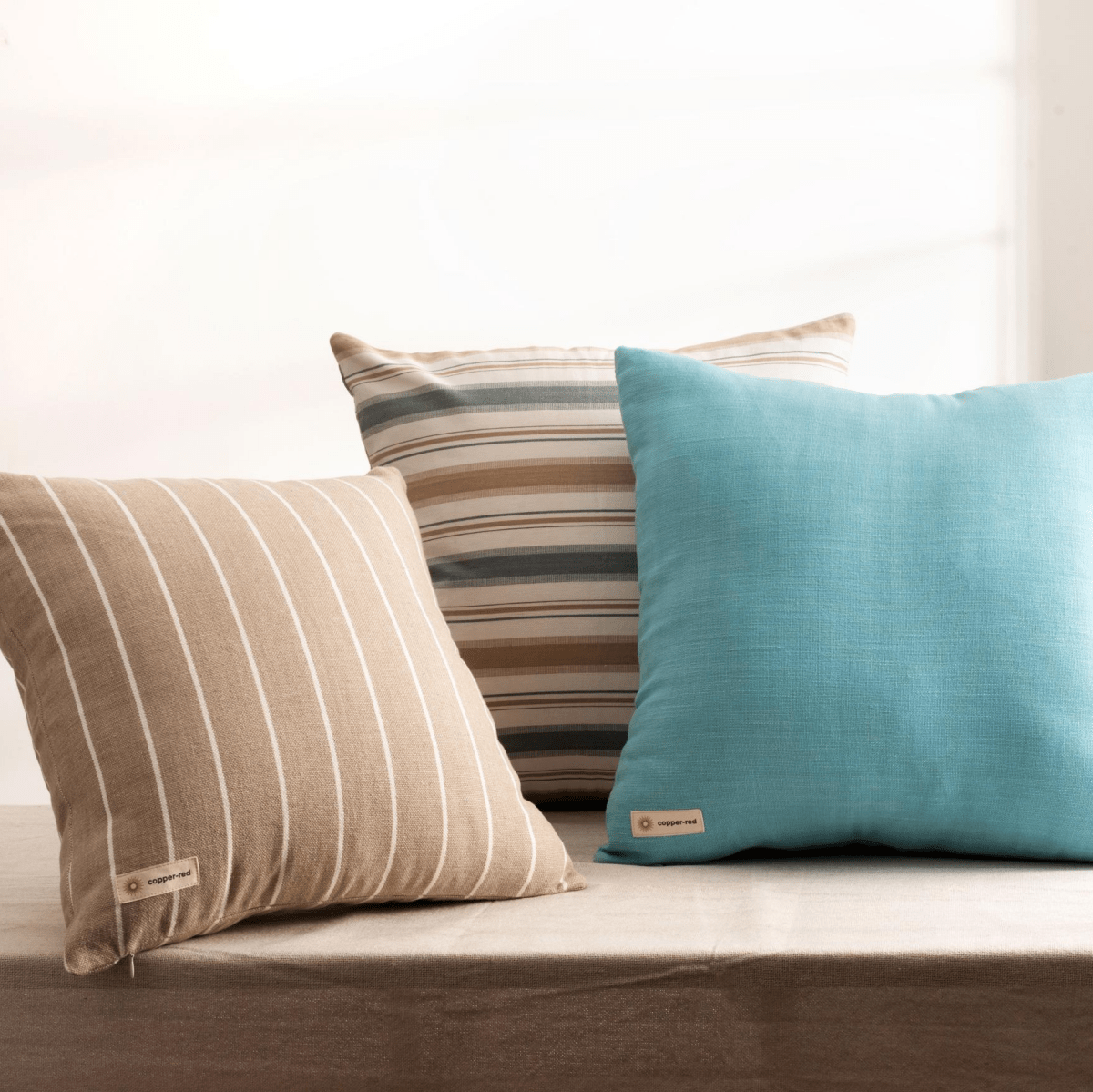 Cotton Cushion Cover | Montauk | Stripe Pattern | Blue & Brown | Verified Sustainable by Brown Living™