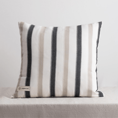 Cotton Cushion Cover | Oslo | Stripe Pattern | Black & Beige | Verified Sustainable by Brown Living™