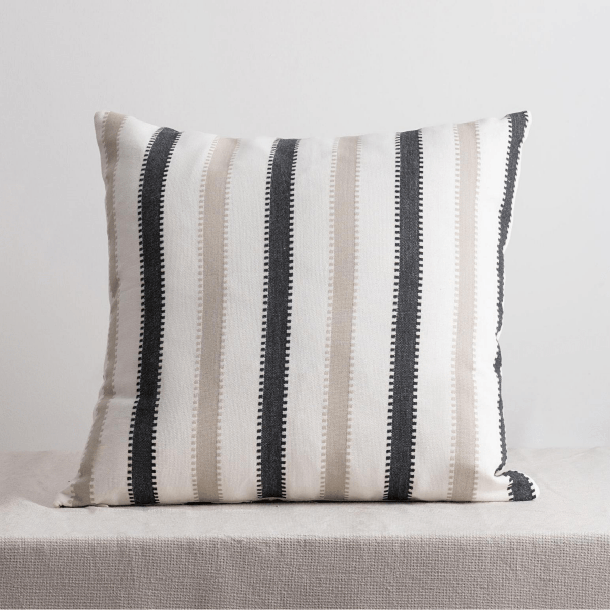 Cotton Cushion Cover | Oslo | Stripe Pattern | Black & Beige | Verified Sustainable by Brown Living™