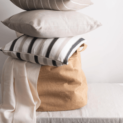 Cotton Cushion Cover | Oslo | Stripe Pattern | Black & Beige | Verified Sustainable by Brown Living™