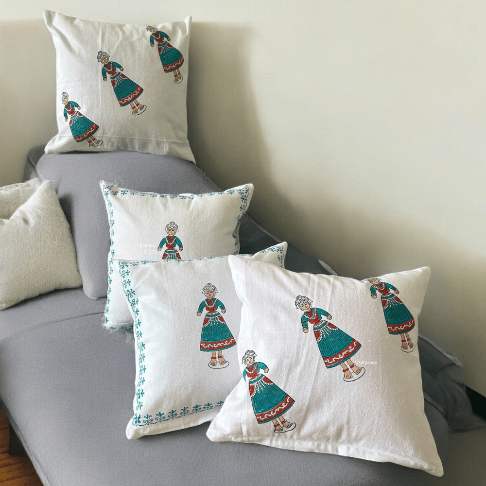 Cotton Cushion Cover - Traditional Doll Print - Set of 4 | Verified Sustainable by Brown Living™