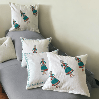 Cotton Cushion Cover - Traditional Doll Print - Set of 4 | Verified Sustainable by Brown Living™