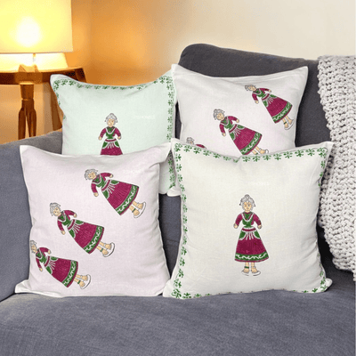 Cotton Cushion Cover - Traditional Doll Print - Set of 4 – Covers & Inserts on Brown Living™. SKU: CUSDOLLGREEN444. Img 13.