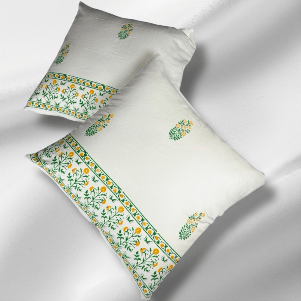 Cotton Handblock Cushion Covers Set of 2 – 24x24 – White & Durable | Verified Sustainable by Brown Living™