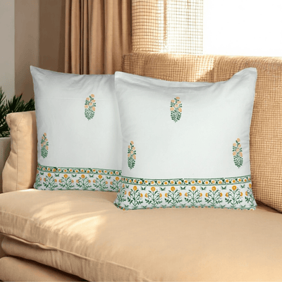 Cotton Handblock Cushion Covers Set of 2 – 24x24 – White & Durable – Covers & Inserts on Brown Living™. SKU: CUSMUGHAL24X24SET2. Img 2.