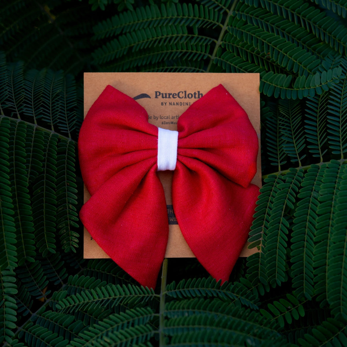 Cotton Linen Hair Bow Clip for Girls | Red | Verified Sustainable by Brown Living™