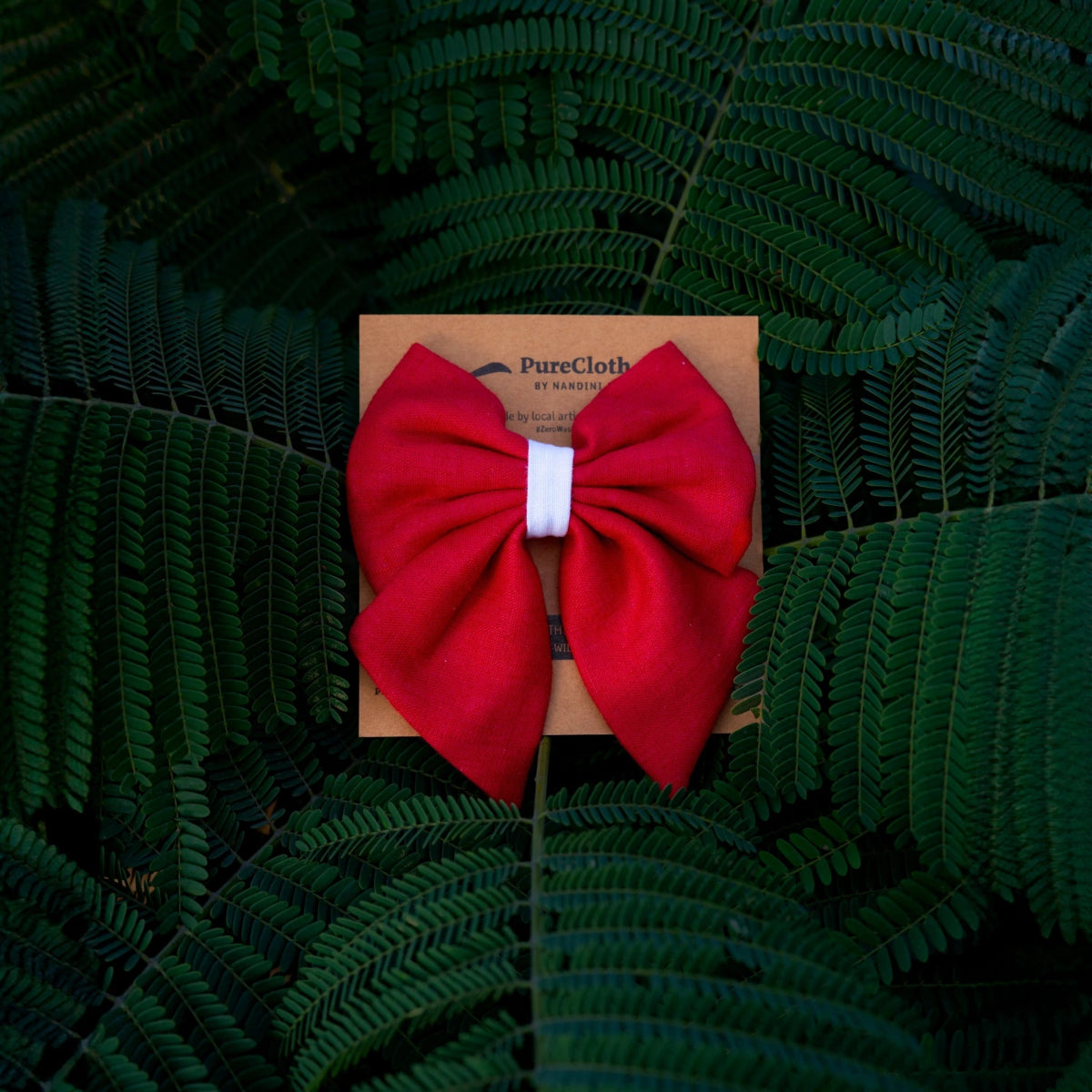 Cotton Linen Hair Bow Clip for Girls | Red | Verified Sustainable by Brown Living™