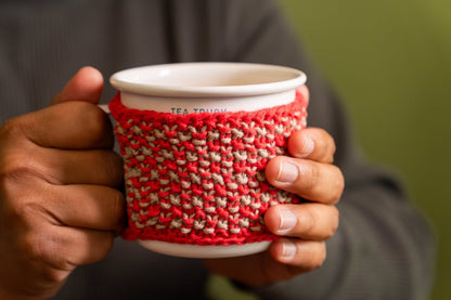 Cotton Mug Warmer – Reusable, Eco - Friendly & Handcrafted – Beverage Accessories by Naram available on Brown Living™. Blue Yellow . SKU: MWC - 02. Img 3.