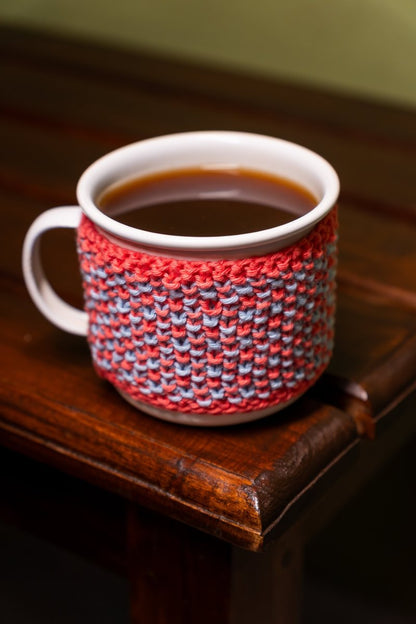 Cotton Mug Warmer – Reusable, Eco - Friendly & Handcrafted – Beverage Accessories by Naram available on Brown Living™. Brown Pink . SKU: MWC - 07. Img 15.