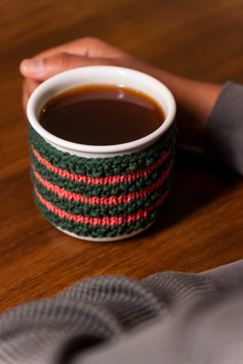 Cotton Mug Warmer – Reusable, Eco - Friendly & Handcrafted – Beverage Accessories by Naram available on Brown Living™. Brown Pink . SKU: MWC - 07. Img 13.