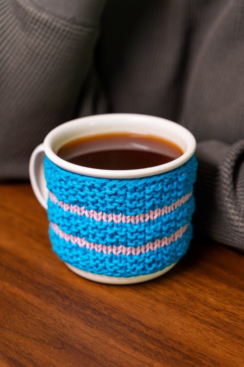 Cotton Mug Warmer – Reusable, Eco - Friendly & Handcrafted – Beverage Accessories by Naram available on Brown Living™. Blue Pink . SKU: MWC - 05. Img 10.