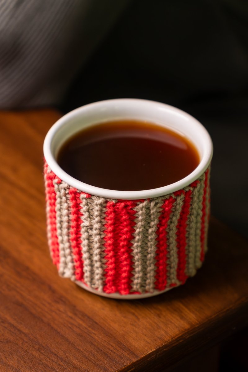 Cotton Mug Warmer – Reusable, Eco - Friendly & Handcrafted – Beverage Accessories by Naram available on Brown Living™. Red White . SKU: MWC - 06. Img 11.
