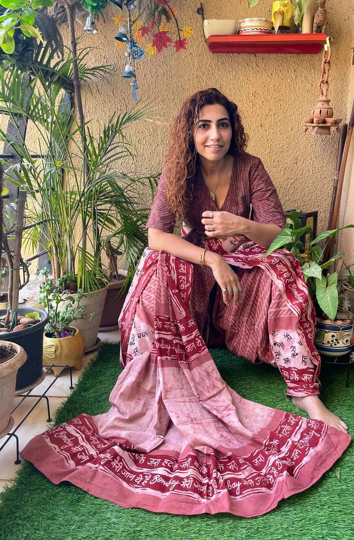 Cotton Pink printed Bombay Meri Jaan – by Forsarees available on Brown Living™. . SKU: K - 941. Img 2.