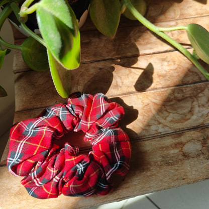 Cotton Red Checks Scrunchie | Stylish & Eco - Friendly Hair Tie | Verified Sustainable by Brown Living™