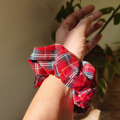 Cotton Red Checks Scrunchie | Stylish & Eco - Friendly Hair Tie | Verified Sustainable by Brown Living™