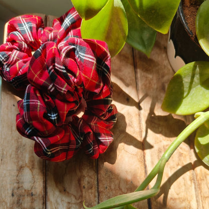 Cotton Red Checks Scrunchie | Stylish & Eco - Friendly Hair Tie | Verified Sustainable by Brown Living™