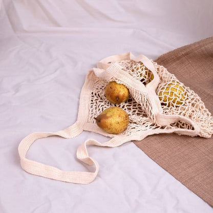Cotton Refrigerator Mesh Bags - Set of 3 – Fridge Vegetable Bags by ONEarth available on Brown Living™. 2 shoulder bag Off white. SKU: OEP156. Img 5.