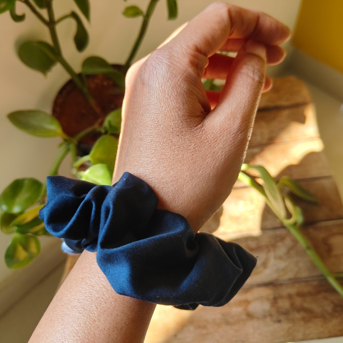 Cotton Solid Blue Scrunchie | Soft & Comfortable Hair Accessory | Verified Sustainable by Brown Living™