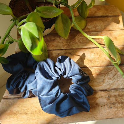 Cotton Solid Blue Scrunchie | Soft & Comfortable Hair Accessory | Verified Sustainable by Brown Living™