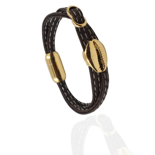 Cowrie Shell Layered Cork and 18k Gold Plated Bracelet | Verified Sustainable by Brown Living™