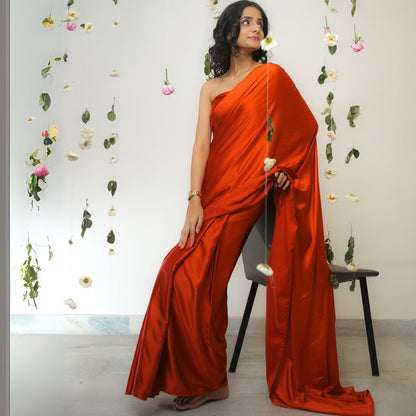 Crimson Clay Organic Satin Saree | Verified Sustainable by Brown Living™