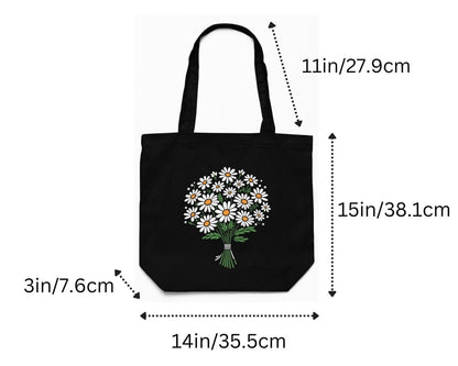 Daisy Black Canvas Tote – Zippered, Floral Design | Verified Sustainable by Brown Living™