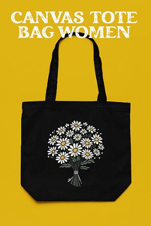 Daisy Black Canvas Tote – Zippered, Floral Design | Verified Sustainable by Brown Living™