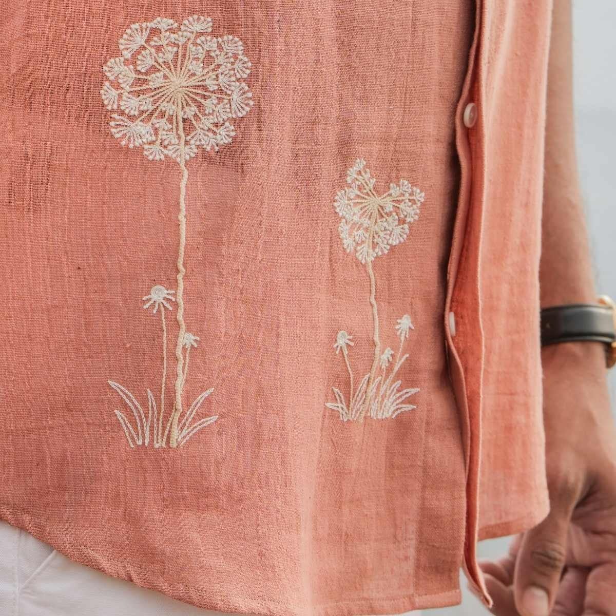 Dandelion Spirit Handcrafted Casual Embroidered Shirt | Verified Sustainable by Brown Living™