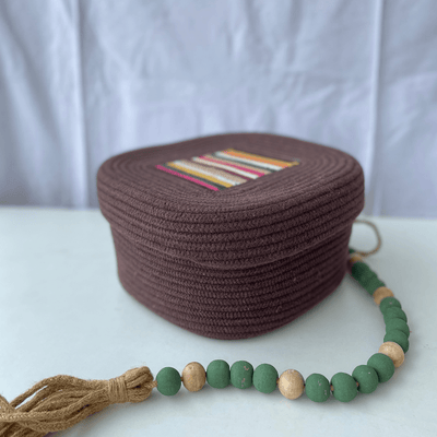 Dark Brown Square Storage Basket with Lid – Baskets & Boxes on Brown Living™. SKU: SqDBr10105. Img 5.