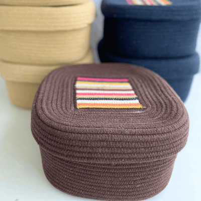 Dark Brown Square Storage Basket with Lid – Baskets & Boxes on Brown Living™. SKU: SqDBr10105. Img 2.