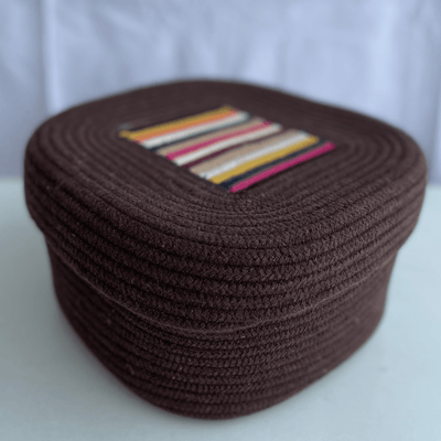 Dark Brown Square Storage Basket with Lid – Baskets & Boxes on Brown Living™. SKU: SqDBr10105. Img 1.