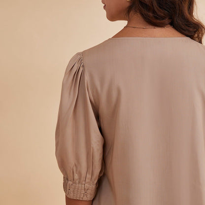 Daryah - Beige Organic Bamboo Embroidered Top | Verified Sustainable by Brown Living™